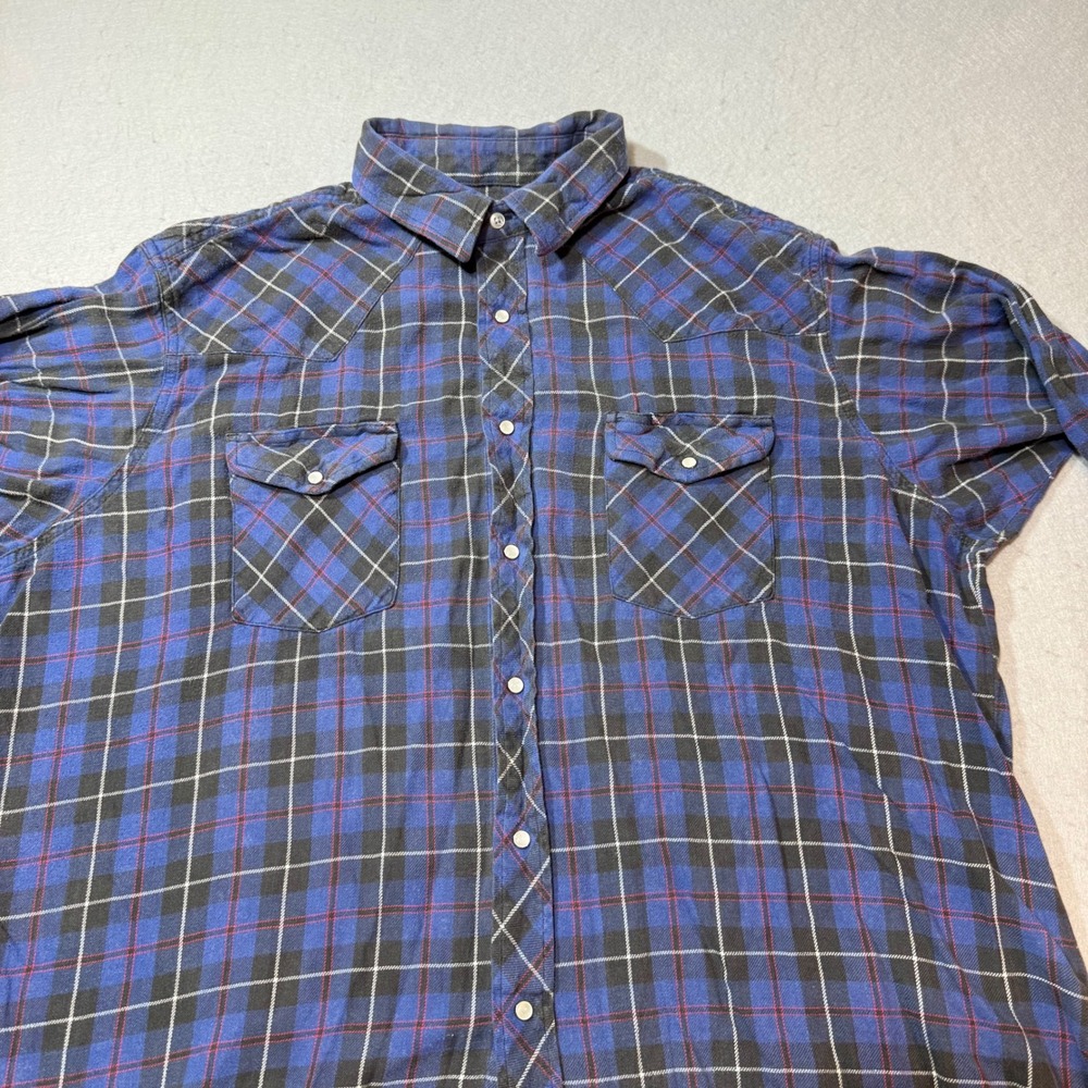 Wrangler Western Shirts Plaid Blue Long Sleeve Snap Button Pearl Snap Mens XL - Picture 1 of 11